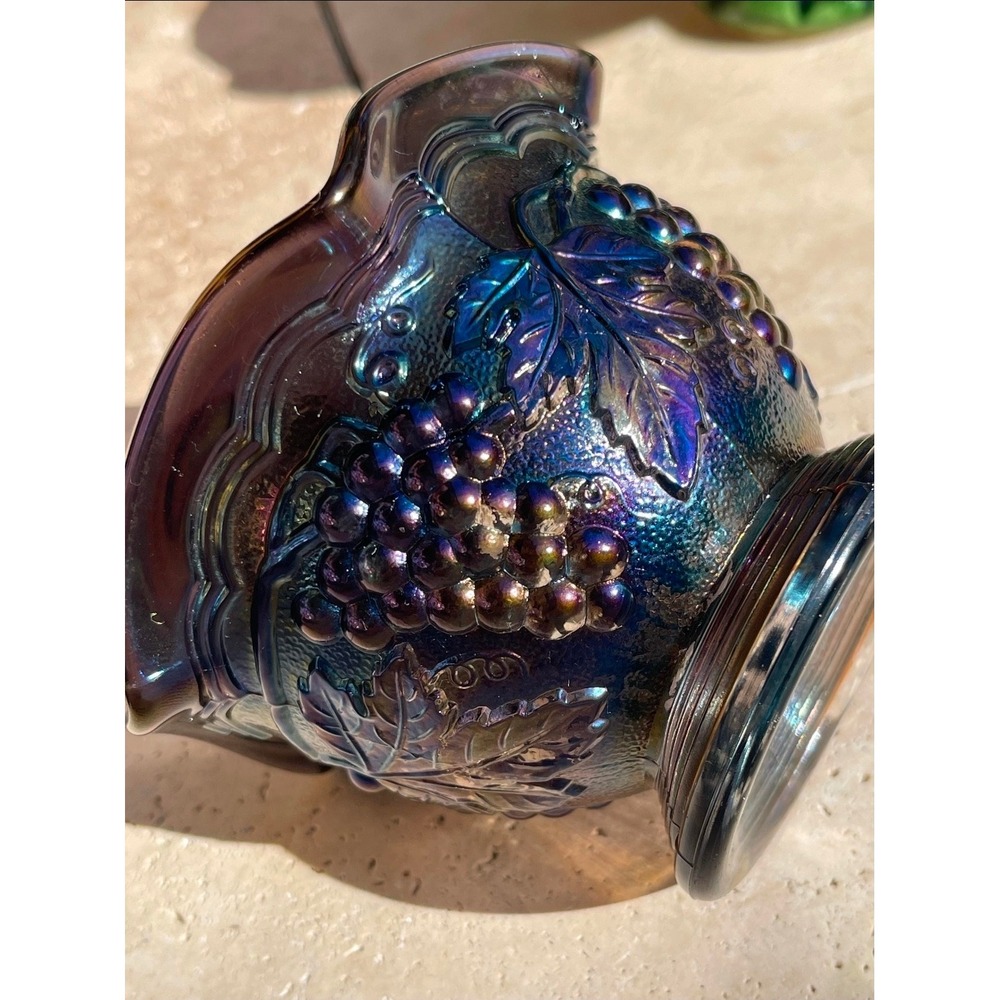 Imperial Carnival Glass Amethyst Grape and Cable Ruffled pedestal stippled bowl
